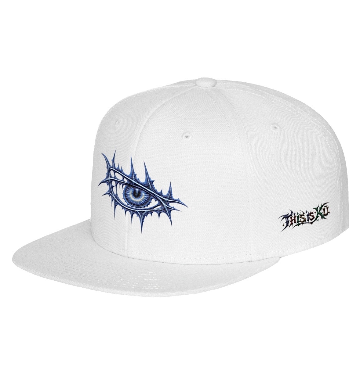 Kū eye blue cap diagonal en detalle